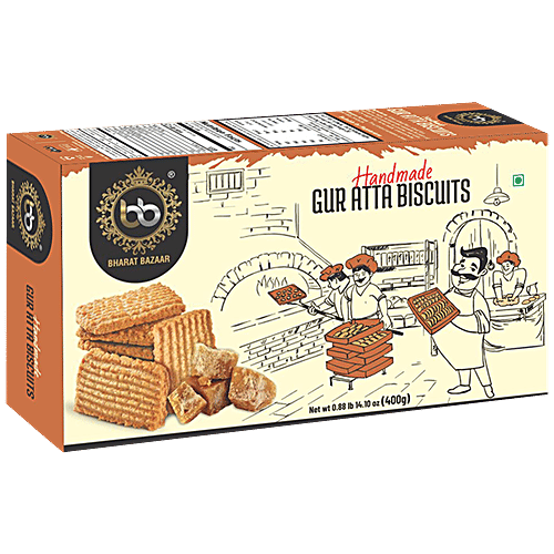 Buy Bharat Bazaar Gur Atta Biscuits Handmade, Instant Energy, Rich In