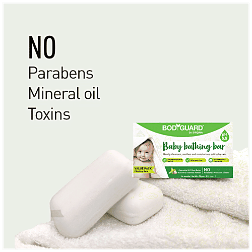 Bodyguard Moisturizing Baby Bathing Soap Bar for Kids – Pack of 2, 75gms each | pH 5.5, with Oatmeal Powder, Shea Butter, Aloe Vera & Calendula Oil | Allergen Free | Dermatologically Tested, 75 g (Pack of 2) 