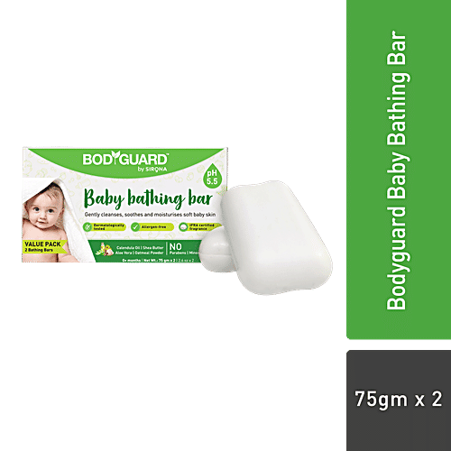 Bodyguard Moisturizing Baby Bathing Soap Bar for Kids – Pack of 2, 75gms each | pH 5.5, with Oatmeal Powder, Shea Butter, Aloe Vera & Calendula Oil | Allergen Free | Dermatologically Tested, 75 g (Pack of 2) 