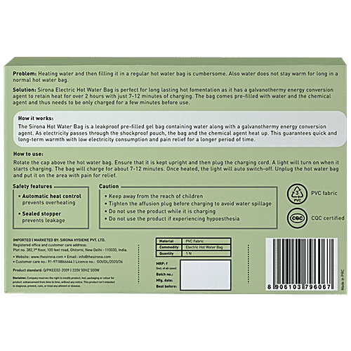 SIRONA Electric Hot Water Bag for Instant Pain Relief | Heating Pad for Menstrual Cramps, Arthritis Aches, and Back Pain | 2 Hours Heat Retention | Quick Charging | Automatic Heat Control, 1 pc  