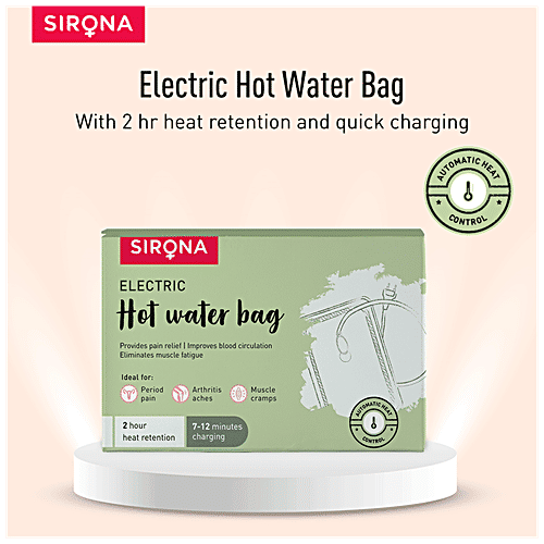SIRONA Electric Hot Water Bag for Instant Pain Relief | Heating Pad for Menstrual Cramps, Arthritis Aches, and Back Pain | 2 Hours Heat Retention | Quick Charging | Automatic Heat Control, 1 pc  