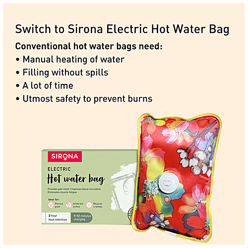 SIRONA Electric Hot Water Bag for Instant Pain Relief | Heating Pad for Menstrual Cramps, Arthritis Aches, and Back Pain | 2 Hours Heat Retention | Quick Charging | Automatic Heat Control, 1 pc  