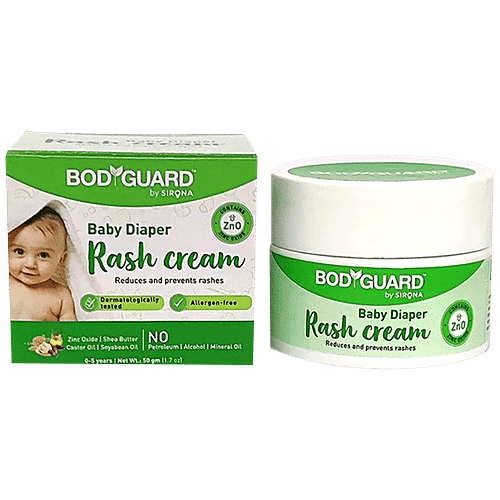 Bodyguard Diaper Rash Cream for Babies - 50 gm | Reduces and Prevents Rashes | with Shea Butter, Zinc Oxide, Caster Oil & Soyabean Oil, 50 g