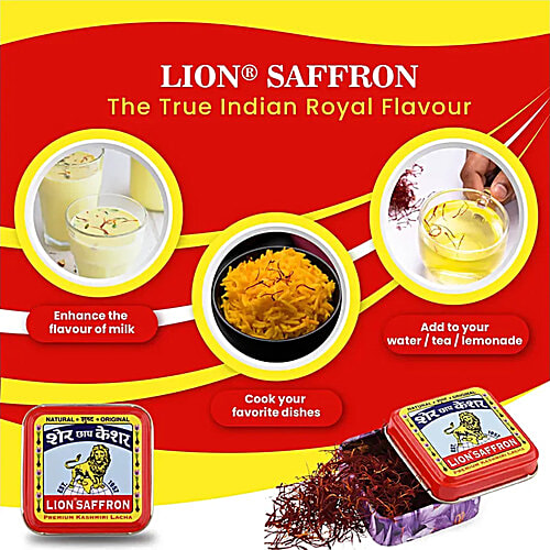 Lion Saffron Pure Kashmiri Lacha Kesar Certified Grade A+ - Improves Health, 1 g  