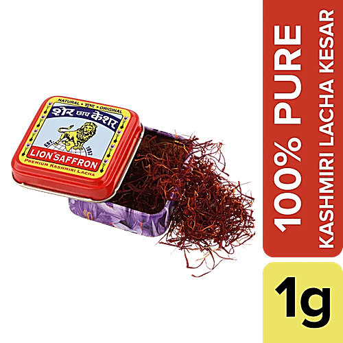 Lion Saffron Pure Kashmiri Lacha Kesar Certified Grade A+ - Improves Health, 1 g  