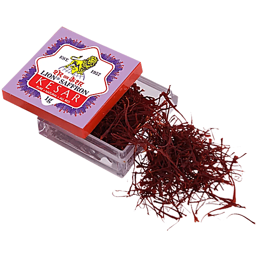 Lion Saffron Kesar - Pure, Natural, Used For Cooking Biryani, Sweets, Milk & Tea, 1 g  