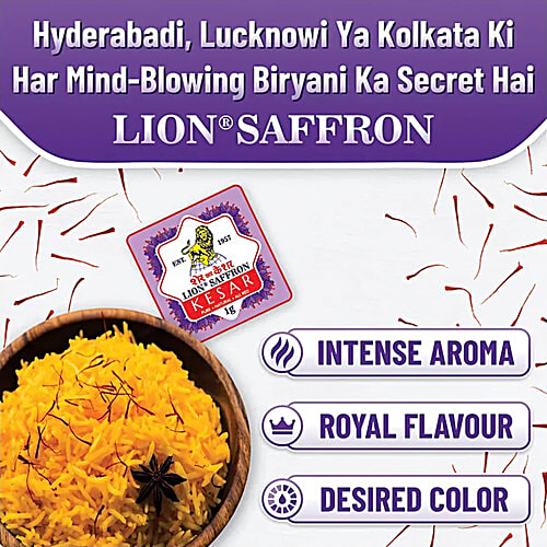 Lion Saffron Kesar - Pure, Natural, Used For Cooking Biryani, Sweets, Milk & Tea, 1 g  