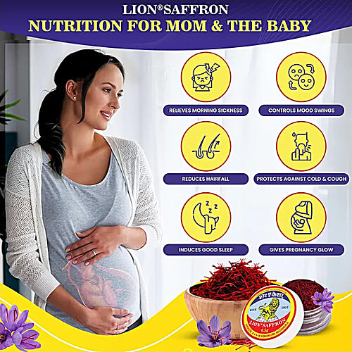 Lion Saffron Kashmiri Mongra Kesar Grade A++ - Used For Cooking, Glowing Skin, Safe For Pregnant Women, 0.5 g  