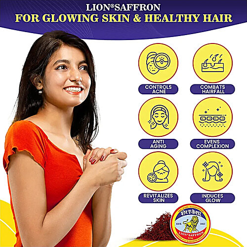 Lion Saffron Kashmiri Mongra Kesar Grade A++ - Used For Cooking, Glowing Skin, Safe For Pregnant Women, 0.5 g  