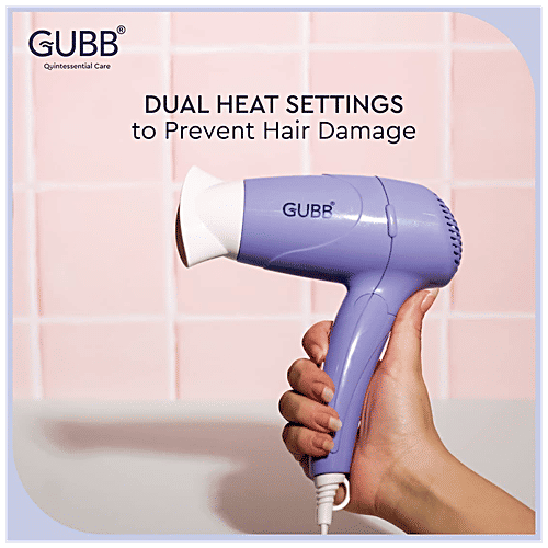 Gubb Foldable 1000 Watts Hair Dryer - With Dual Heat Settings & Detachable Nozzle, GB-128, Purple, 410 g  