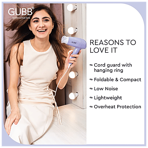 Gubb Foldable 1000 Watts Hair Dryer - With Dual Heat Settings & Detachable Nozzle, GB-128, Purple, 410 g  