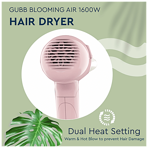 Gubb Foldable 1600 Watts Hair Dryer - With Hot & Cool Settings & Detachable Nozzle, GB-163 Pink, 470 g  