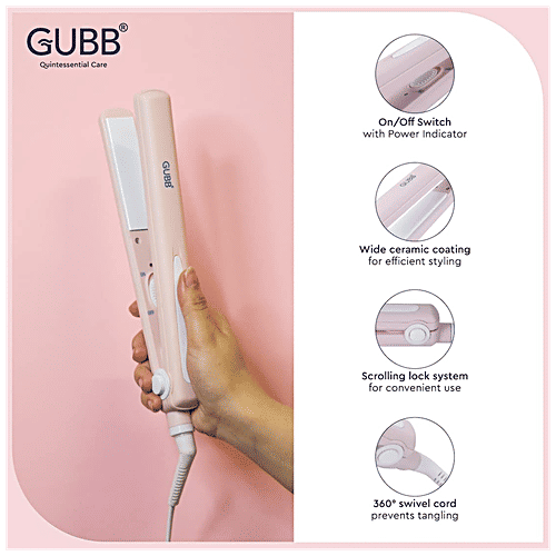 Gubb Hair Straightener With Ceramic Coated Plates - For Frizz Free Look, GB-650 Pink, 319 g  