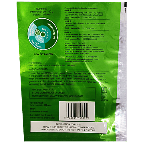 OSAM  Low Fat Paneer - Rich In Calcium & Protein, Soft & Creamy, 500 g  