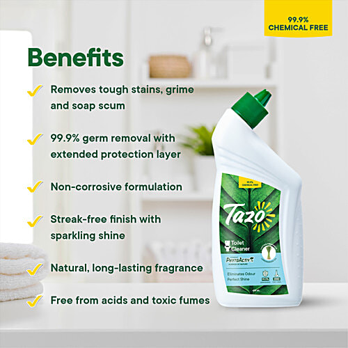 Tazo Chemical Free Toilet Cleaner with Lemongrass Oil, 475 ml  Eliminates Odour & 99.9% Germs, Zero Toxic Fumes, Perfect Shine