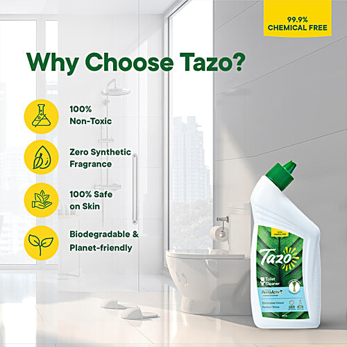 Tazo Chemical Free Toilet Cleaner with Lemongrass Oil, 475 ml  Eliminates Odour & 99.9% Germs, Zero Toxic Fumes, Perfect Shine