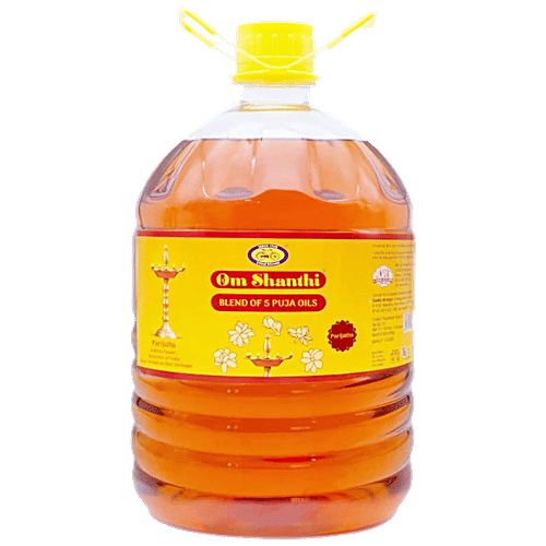 Cycle Om Shanthi Pure Parijatha Puja Oil - Blend Of 5 Puja Oils, For Diya/Lamp, 5 L  Blend of 5 Puja Oils
 Enriched with Parijatha Fragrance