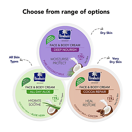 Parachute Advansed Cocoa Repair Face & Body Cream Moisturiser With Coconut Milk - Heal & Restore For Dry Skin, 280 ml  
