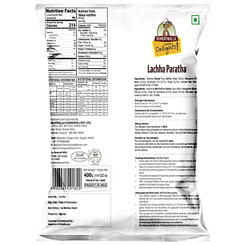 Bombaywalla Foods Lachha Paratha - Natural, No Added Preservatives, 400 g (5 pcs) 