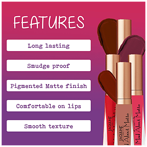 Jaquline USA Mad About Matte Liquid Lipstick - Long Lasting, Smudge Proof, 6.5 ml Let's Jam 