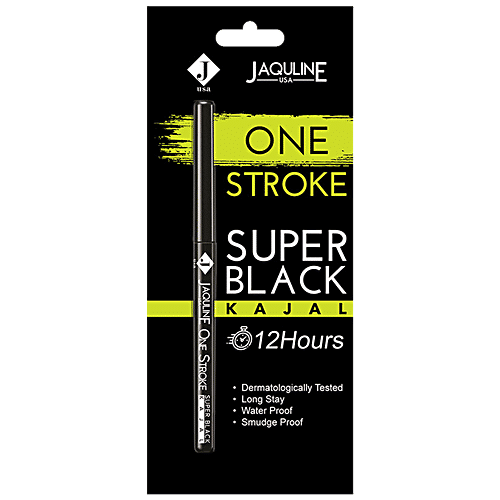 Jaquline USA One Stroke Super Black Kajal - Water & Smudge Proof, 0.30 g  