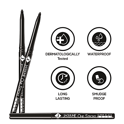 Jaquline USA One Stroke Super Black Kajal - Water & Smudge Proof, 0.30 g  