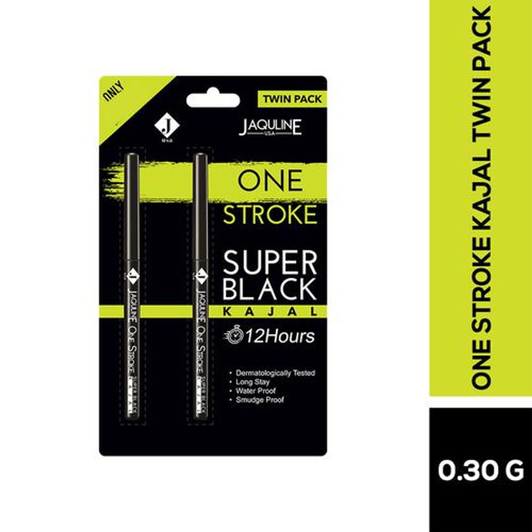 Jaquline USA One Stroke Super Black Kajal - Long Lasting, 0.30 g (Set of 2)