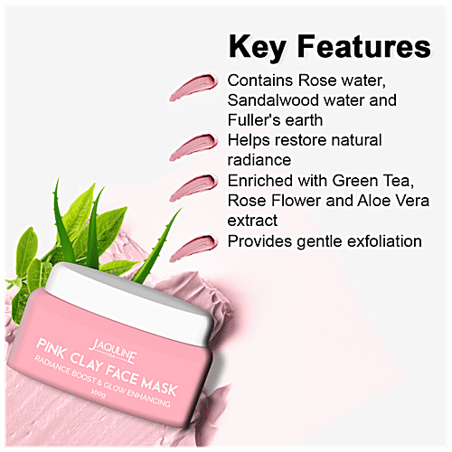 Jaquline USA Pink Clay Face Mask - Boosts Radiance, 100 g