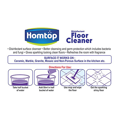 Homtop Disinfectant Floor Cleaner - Kills 99.9% Germs, Tough On Stains, Lavender, 475 ml (Buy 1 Get 1 Free) 