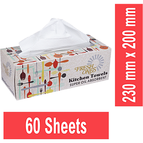 Fresh Ones Kitchen Paper Towels - Super Oil Absorbent, 2 Ply, 1 pc (60 Sheets)