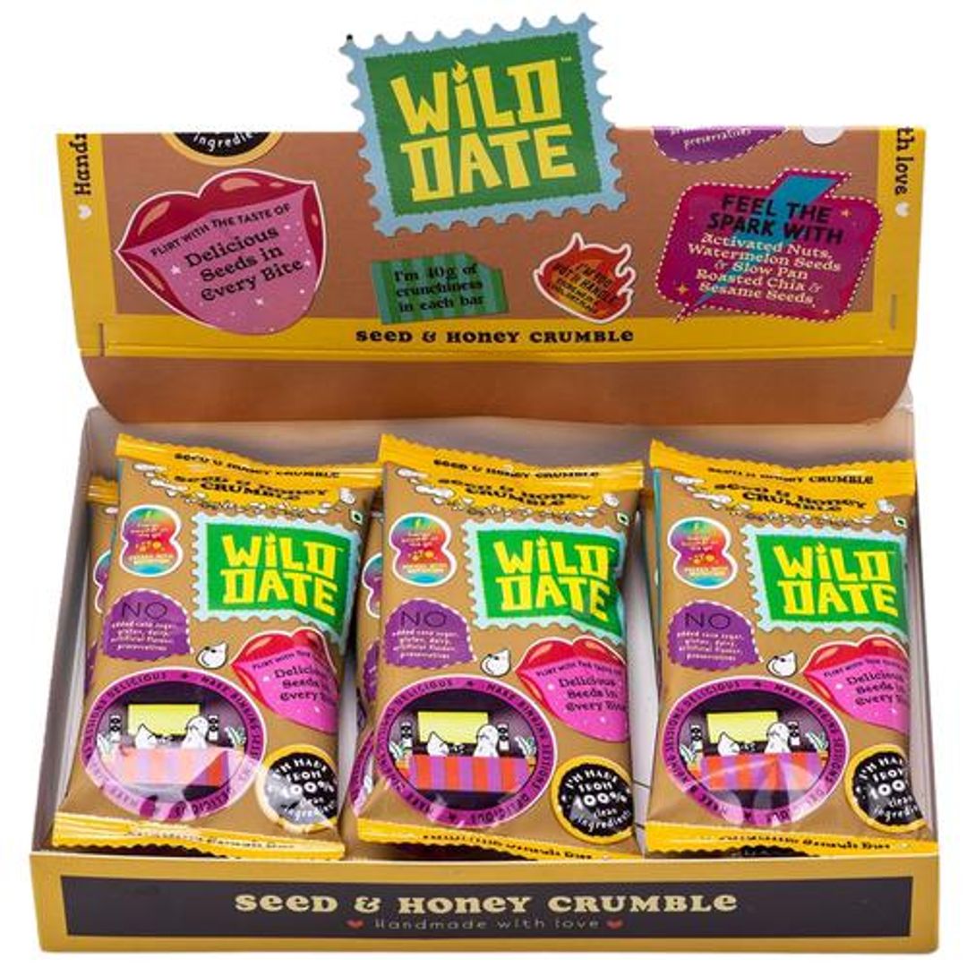 Wild Date Seed & Honey Crumble Snack Bar - Gluten-Free, No Added Sugar, 240 g (6 pcs x 40 g Each)