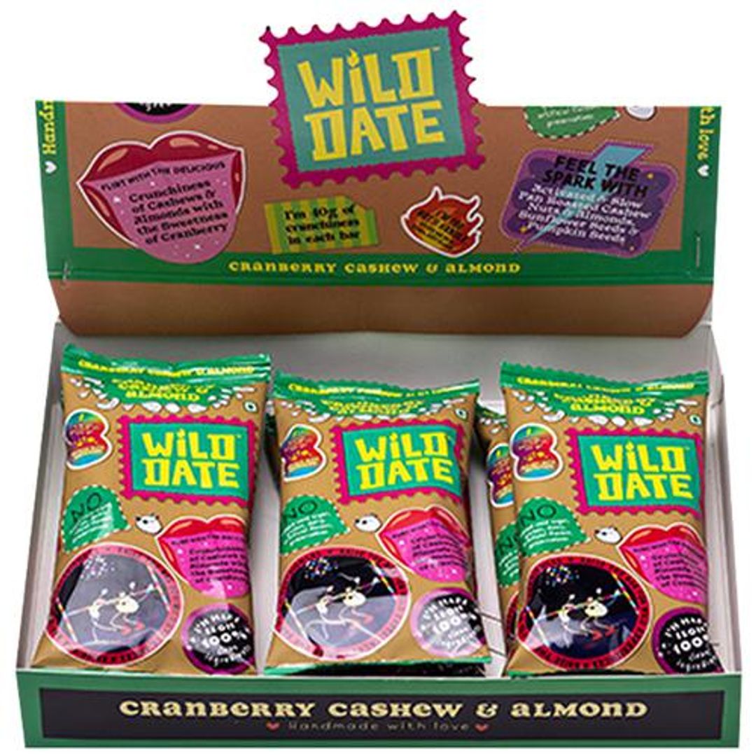 Wild Date Cranberry Cashew & Almond Snack Bar - Gluten-Free, No Added Sugar, 240 g (6 pcs x 40 g Each)