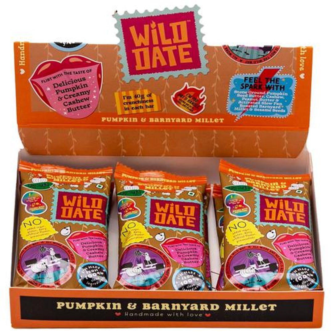 Wild Date Pumpkin & Barnyard Millet Vegan Bar - Gluten-Free, No Refined Sugar Added, 240 g (6 pcs x 40 g Each)