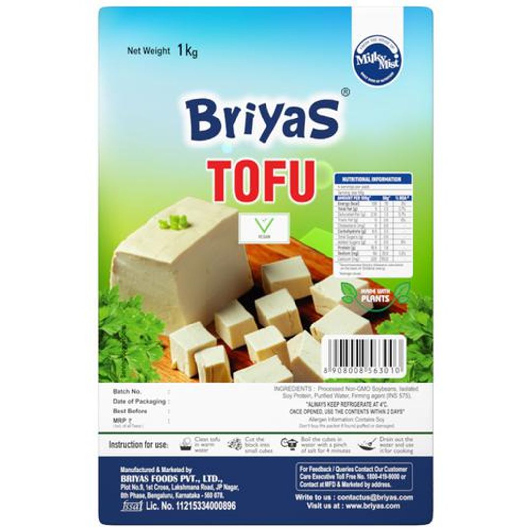 BRIYAS Tofu Paneer - Vegan, Contains Soy, 1 kg 