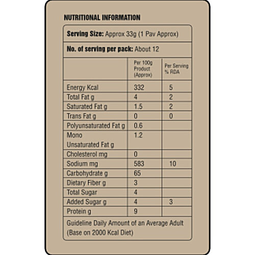 KABHI B Fiber Rich Pav - For Instant Energy, Easy To Digest, 400 g (12 pcs) 