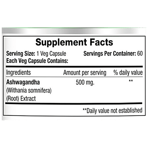 Morpheme Remedies Ashwagandha Veg Capsules - 500 mg, Relieves Stress, Boosts Energy, 60 pcs  