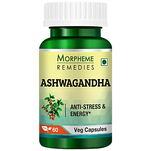 Morpheme Remedies Ashwagandha Veg Capsules - 500 mg, Relieves Stress, Boosts Energy, 60 pcs  