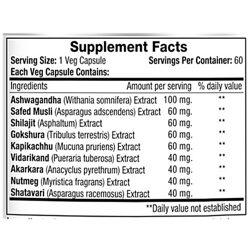 Morpheme Remedies Kohinoor Gold Plus Veg Capsules - For Strength, Powder & Stamina, 60 pcs  