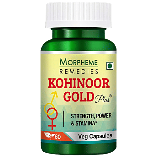 Morpheme Remedies Kohinoor Gold Plus Veg Capsules - For Strength, Powder & Stamina, 60 pcs  