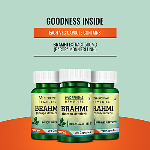 Morpheme Remedies Bacopa Monnieri/Brahmi Veg Capsules - 500 mg, Improves Alertness, 60 pcs  