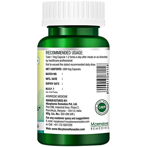 Morpheme Remedies Bacopa Monnieri/Brahmi Veg Capsules - 500 mg, Improves Alertness, 60 pcs  