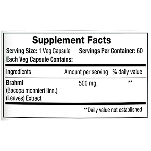 Morpheme Remedies Bacopa Monnieri/Brahmi Veg Capsules - 500 mg, Improves Alertness, 60 pcs  