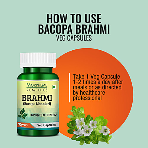 Morpheme Remedies Bacopa Monnieri/Brahmi Veg Capsules - 500 mg, Improves Alertness, 60 pcs  