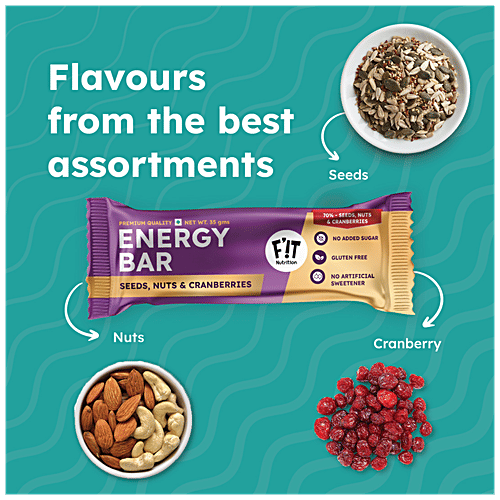 Fit Nutrition Premium Energy Bar - Seeds, Nuts & Cranberries, Protein & Fiber-rich, No Added Sugar, 35 g