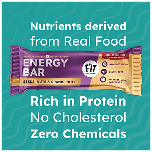 Fit Nutrition Premium Energy Bar - Seeds, Nuts & Cranberries, Protein & Fiber-rich, No Added Sugar, 35 g