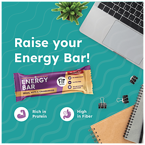 Fit Nutrition Premium Energy Bar - Seeds, Nuts & Cranberries, Protein & Fiber-rich, No Added Sugar, 35 g
