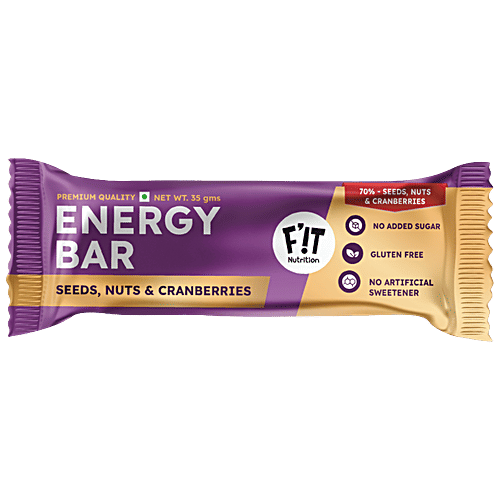 Fit Nutrition Premium Energy Bar - Seeds, Nuts & Cranberries, Protein & Fiber-rich, No Added Sugar, 35 g