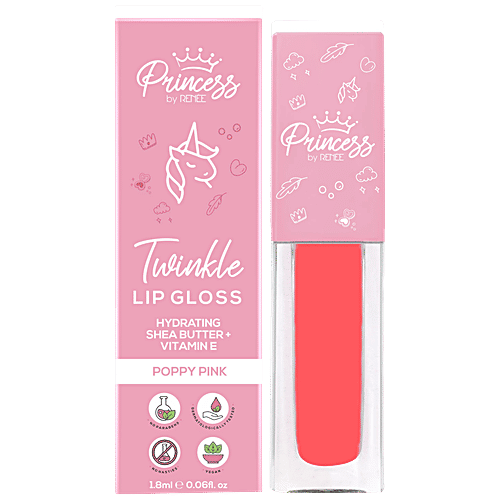 Princess by Renee Twinkle Lip Gloss - Shea Butter & Vitamin E, Hydrating, Lightweight, Non-Sticky, 1.8 ml Poppy Pink 