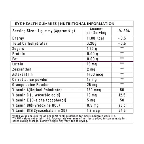 Panchamrit Eye Health Gummies - Vegan, Gelatin Free, Improves Sleep Quality, Orange Flavour, 30 pcs