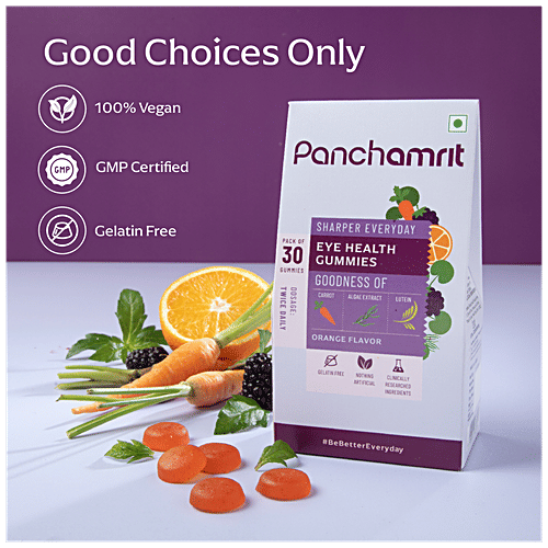 Panchamrit Eye Health Gummies - Vegan, Gelatin Free, Improves Sleep Quality, Orange Flavour, 30 pcs